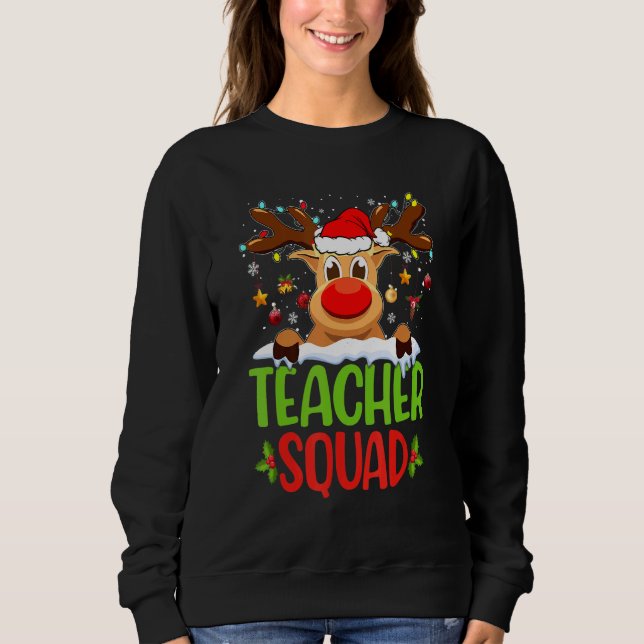 Camiseta Teacher Squad Santa Reindeer Christmas Lights Xmas (Frente)