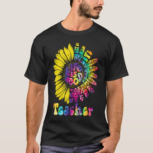 Camiseta Teacher Tie Dye Teaching Daisy Sunflower Hippie Wo (Frente)