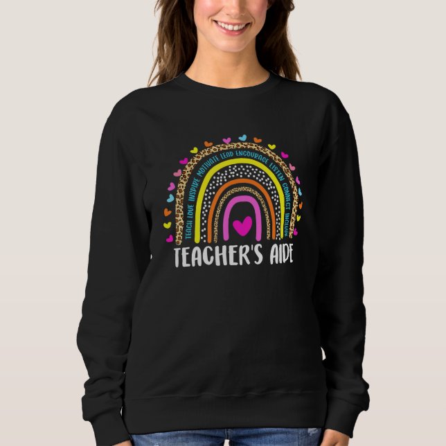 Camiseta Teacher's Aide Boho Leopard Rainbow back to school (Frente)