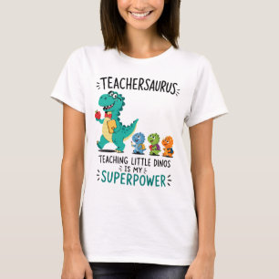 Camiseta Teachersaurus humor de professor com pequenos dino