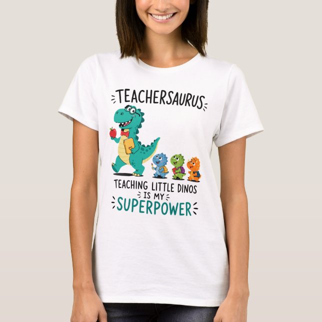 Camiseta Teachersaurus humor de professor com pequenos dino (Frente)