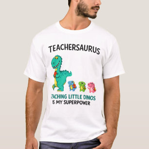 Camiseta Teachersaurus humor de professor com pequenos dino