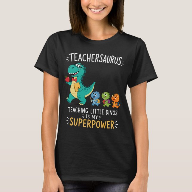 Camiseta Teachersaurus humor de professor com pequenos dino (Frente)