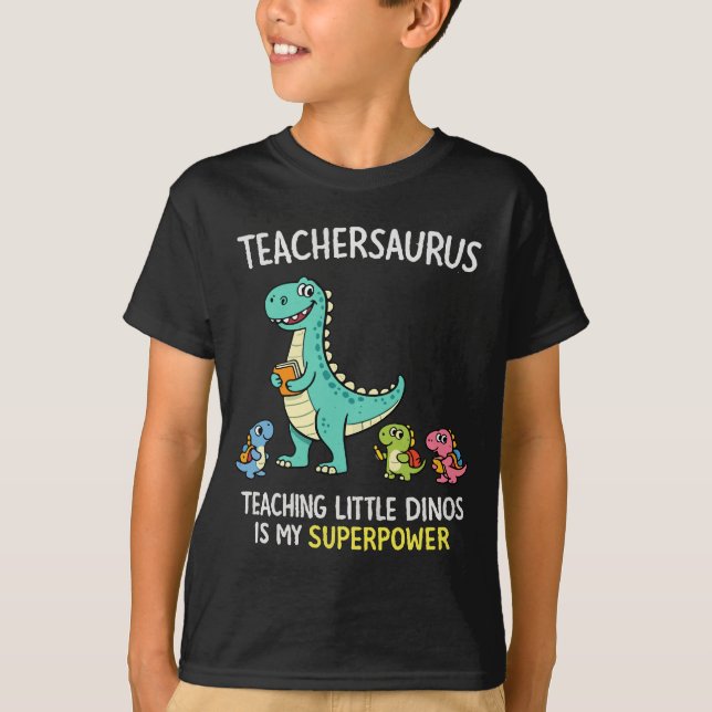 Camiseta Teachersaurus humor de professor com pequenos dino (Frente)