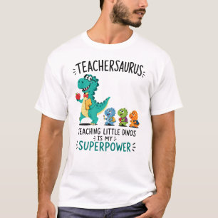 Camiseta Teachersaurus humor de professor com pequenos dino