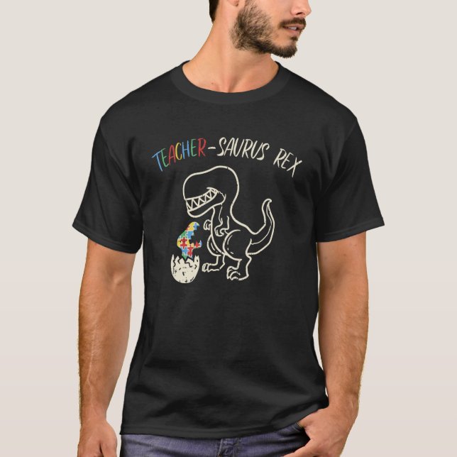 Camiseta Teachersaurus T-Rex Conscientização do Au (Frente)