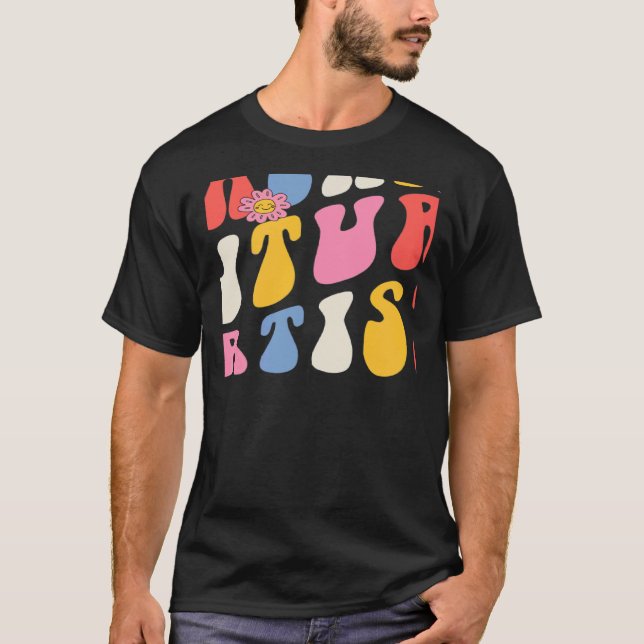Camiseta Teaching Future Artists Groovy Retro Back To Schoo (Frente)