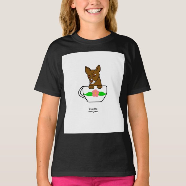 Camiseta Teacup Chihuahua Girls Black Basic T Shirt (Frente)