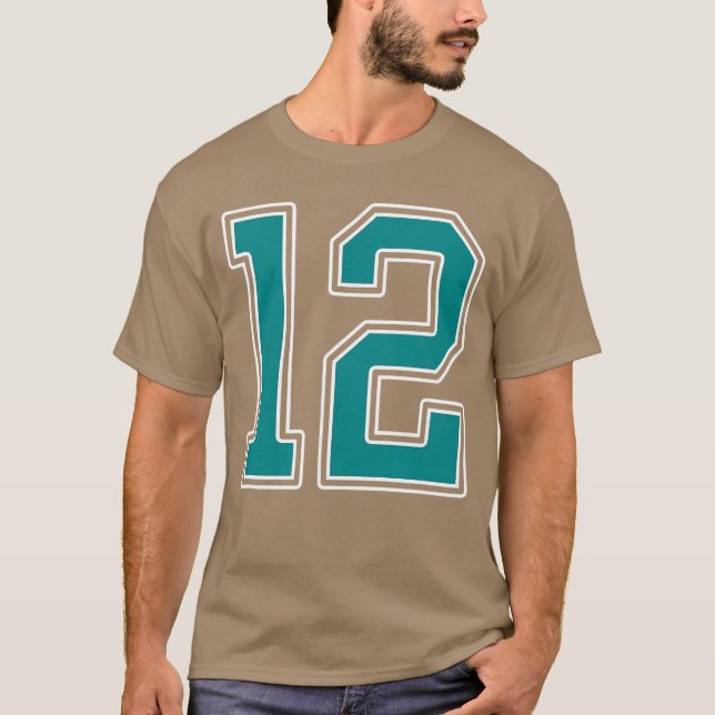 Camiseta Teal and White Number 12 Jersey Player Uniform 12  (Frente)