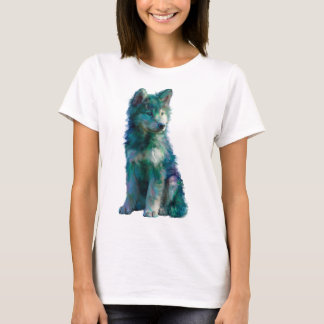 Camiseta Teal Artistic Husky Wolf Pup Portrait Women