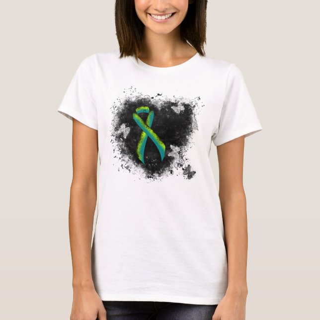 Camiseta Teal e Verde limão Grunge Heart (Frente)
