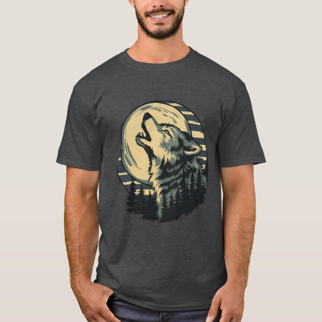 Camiseta Teal Howling Wolf Moon Art (Frente)