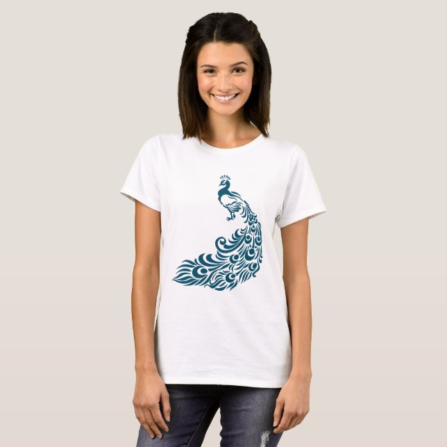 Camiseta Teal Peacock Bold Na moda Art Design (Frente Completa)