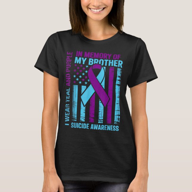 Camiseta Teal Purple Ribbon Suicide Awareness Flag Brother  (Frente)