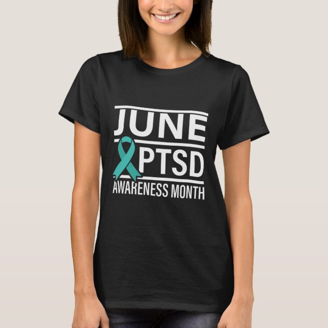 Camiseta Teal Ribbon Junho PTSD Mês de Consciência (Frente)