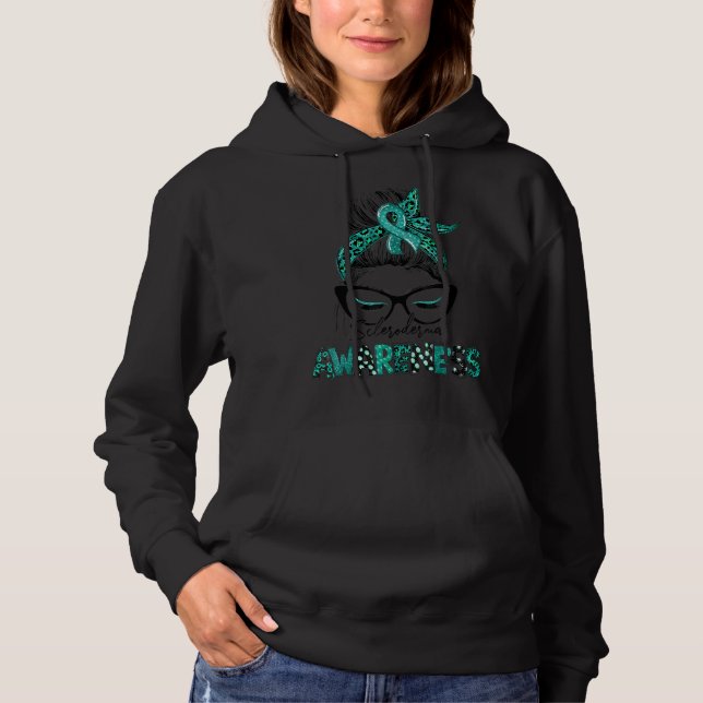 Camiseta Teal Ribbon Messaging Hair Bun Scleroderma Sensibi (Frente)