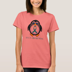 Camiseta Teal Ribbon PCOS Penguin Womens Ringer Tee