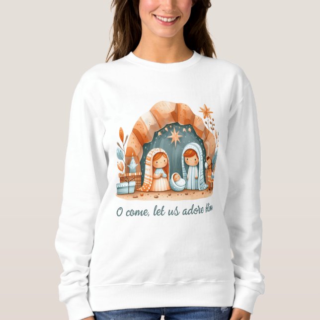 Camiseta Teal, Rusty Laranja Natal Natividade Religiosa (Frente)