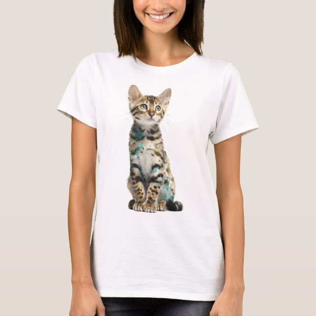 Camiseta Teal Splattered Bengal Kitten Wildcat Women (Frente)