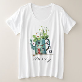 Camiseta Teal Teapot Fairytale House Watercolor