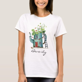 Camiseta Teal Teapot Fairytale House Watercolor