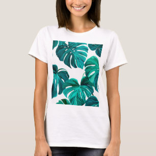 Camiseta Teal Tropical Monstera Leaf Seamless Pattern Art