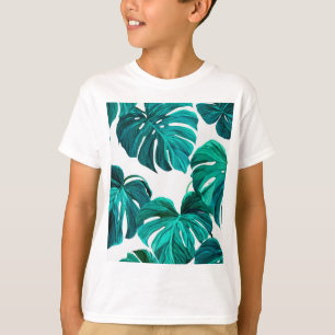 Camiseta Teal Tropical Monstera Leaf Seamless Pattern Art