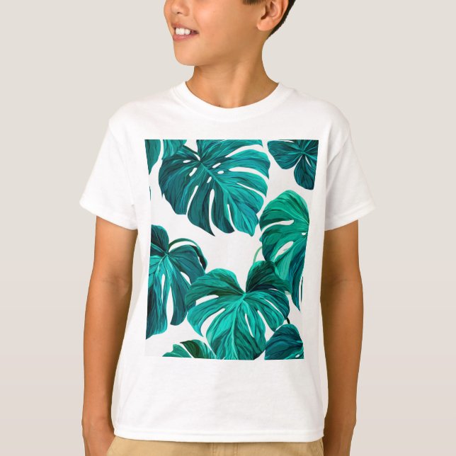 Camiseta Teal Tropical Monstera Leaf Seamless Pattern Art (Frente)