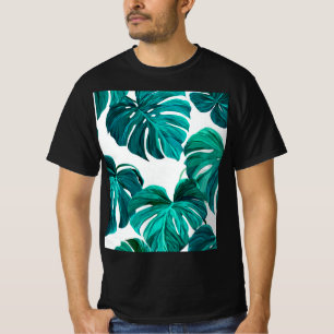 Camiseta Teal Tropical Monstera Leaf Seamless Pattern Art
