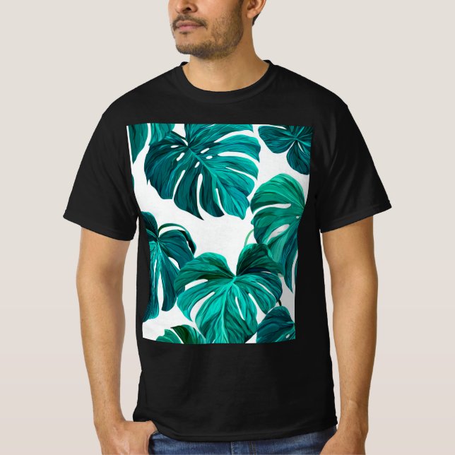 Camiseta Teal Tropical Monstera Leaf Seamless Pattern Art (Frente)