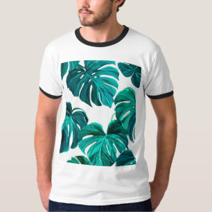 Camiseta Teal Tropical Monstera Leaf Seamless Pattern Art