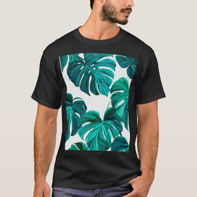 Camiseta Teal Tropical Monstera Leaf Seamless Pattern Art (Frente)