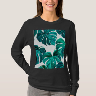 Camiseta Teal Tropical Monstera Leaf Seamless Pattern Art
