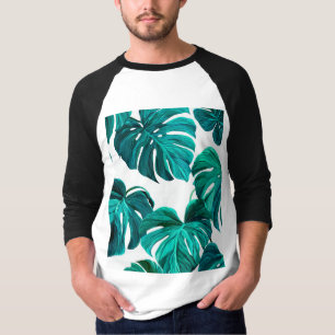 Camiseta Teal Tropical Monstera Leaf Seamless Pattern Art