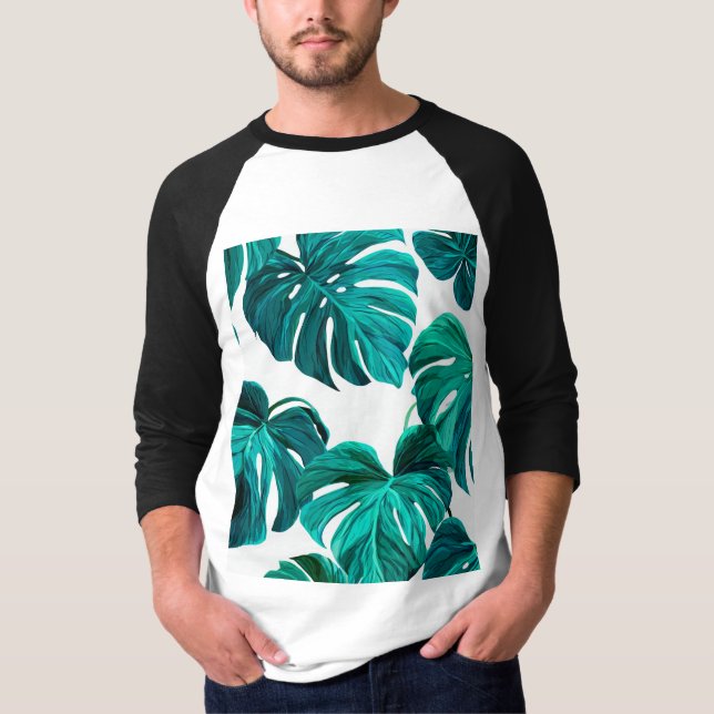 Camiseta Teal Tropical Monstera Leaf Seamless Pattern Art (Frente)