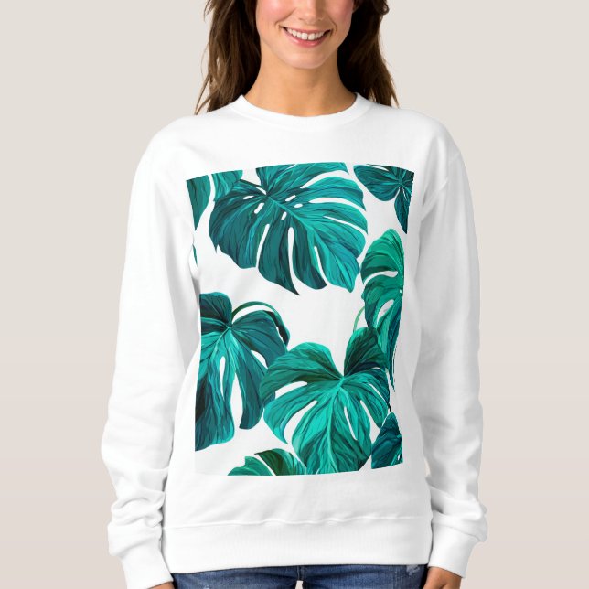 Camiseta Teal Tropical Monstera Leaf Seamless Pattern Art (Frente)