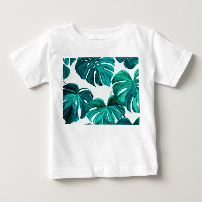 Camiseta Teal Tropical Monstera Leaf Seamless Pattern Art (Frente)