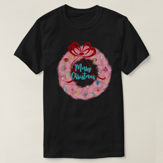Camiseta Teal Wreath Retro Natal (Frente do Design)