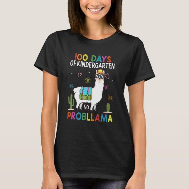 Camiseta Team Kindergarten No Prob Llama Teacher 100 Days o (Frente)