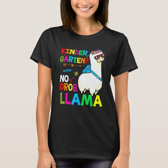 Camiseta Team Kindergarten Teacher Rainbow No Prob Llama 10 (Frente)