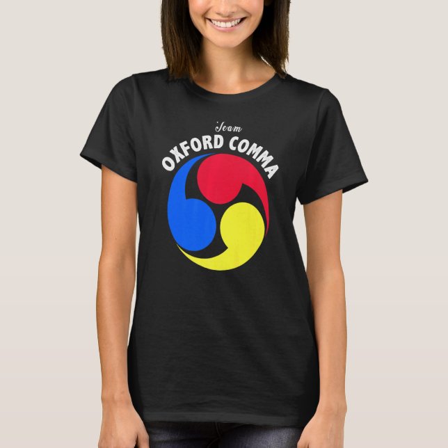 Camiseta Team Oxford Comma Engraçado Clube de Nerd de Gramá (Frente)