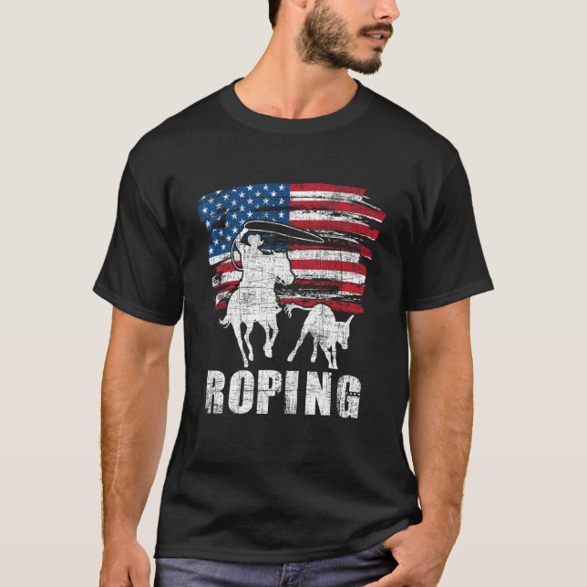 Camiseta Team Roping - Roper USA Bandeira Americana Header  (Frente)