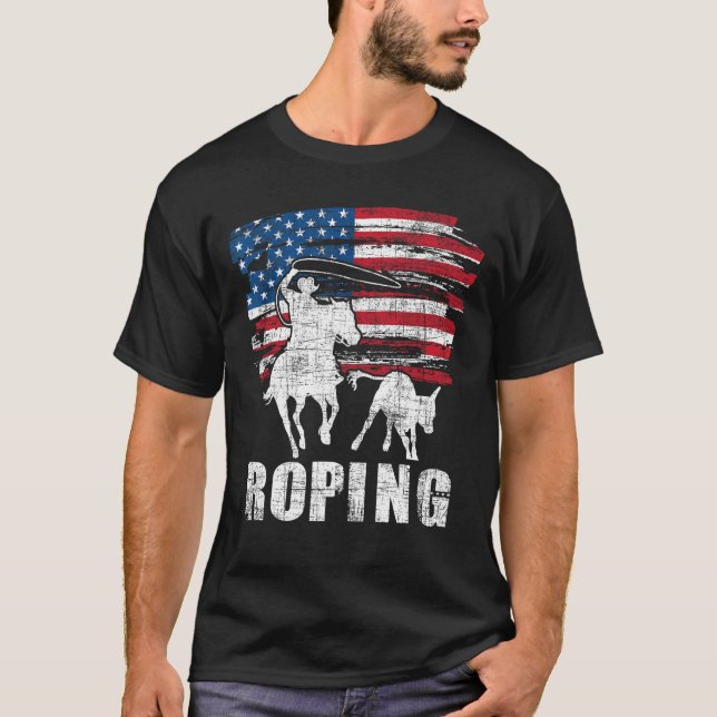 Camiseta Team Roping - Roper USA Bandeira Americana Header  (Frente)
