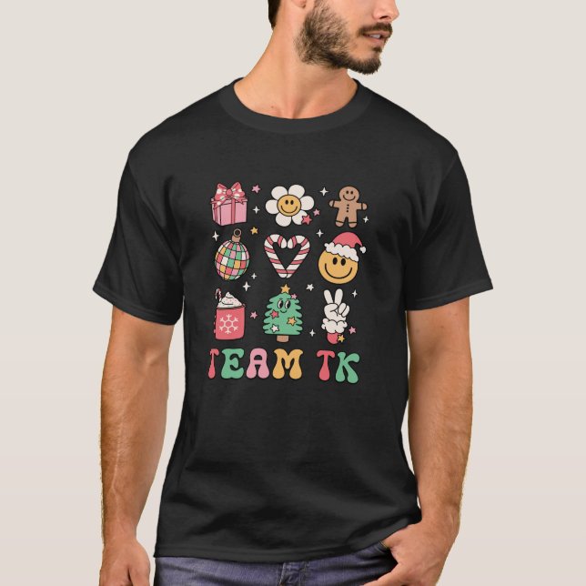 Camiseta Team TK Teacher Smile Face Christmas Candy Cane Ba (Frente)