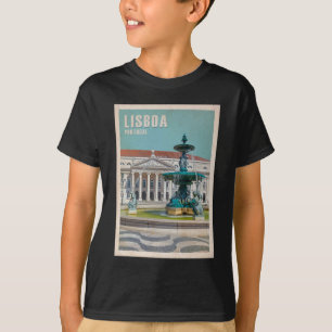 Camiseta Teatro Lisboa Poster de viagens D. Maria II, Portu
