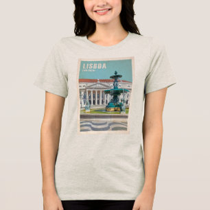 Camiseta Teatro Lisboa Poster de viagens D. Maria II, Portu