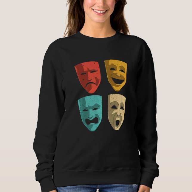 Camiseta Teatro Masculino Mulheres Máscara Drama na Broadwa (Frente)