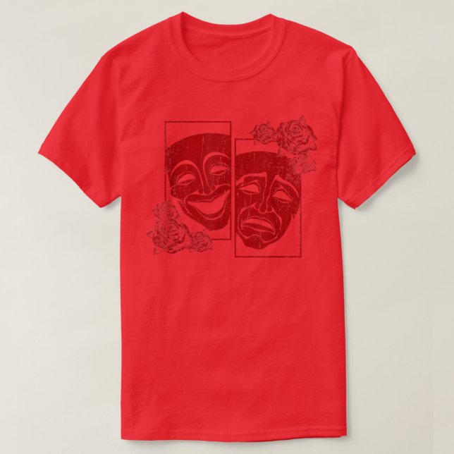 Camiseta Teatro Mask Drama Comedy Soft Grunge Rosas vermelh (Frente do Design)
