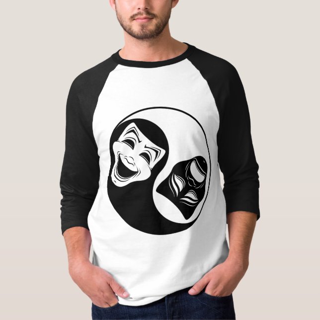 Camiseta Teatro Yin Yang Design - Máscaras de Comédia e Tra (Frente)
