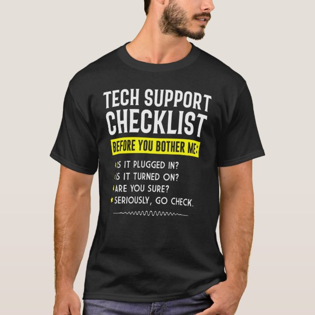 Camiseta Tech Support Checklist   Computer Geek Sysadmin Pr (Frente)